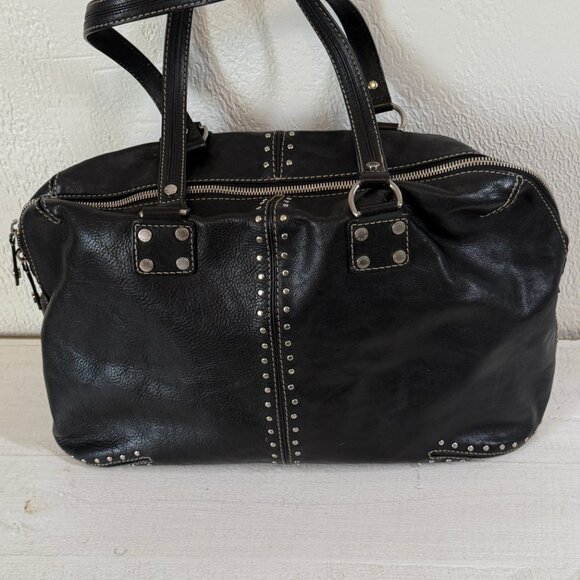 Michael Kors Astor Black Leather Tote Silver Studded Zip Shoulder Bag - Picture 2 of 16